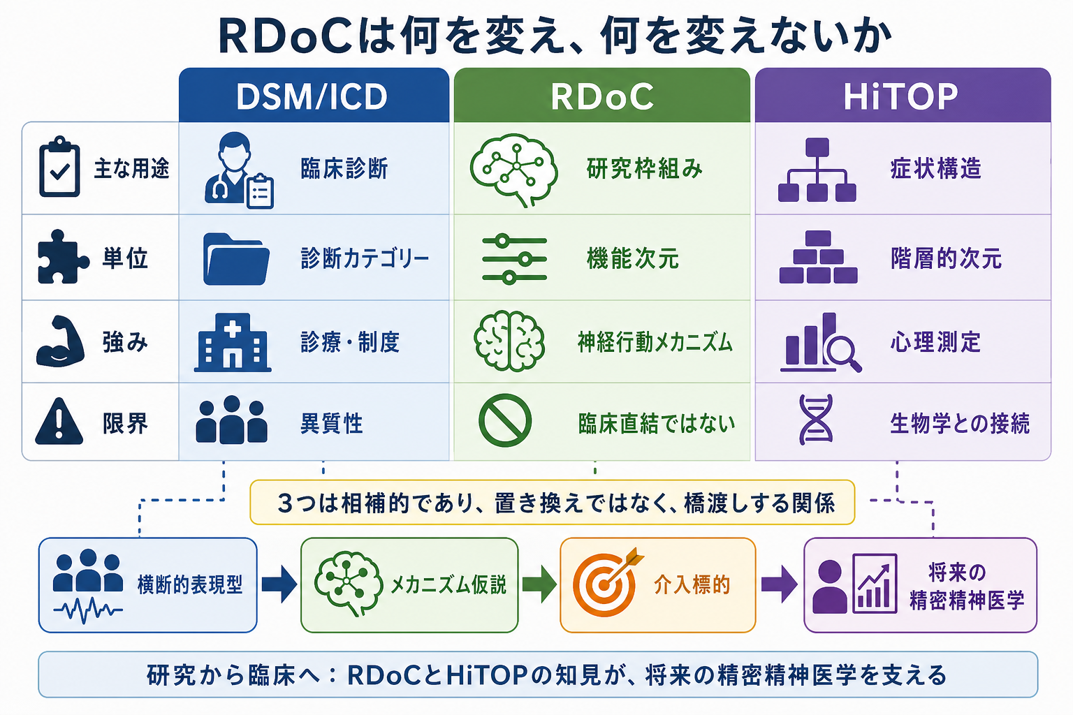 RDoCとDSM・ICD・HiTOPの比較