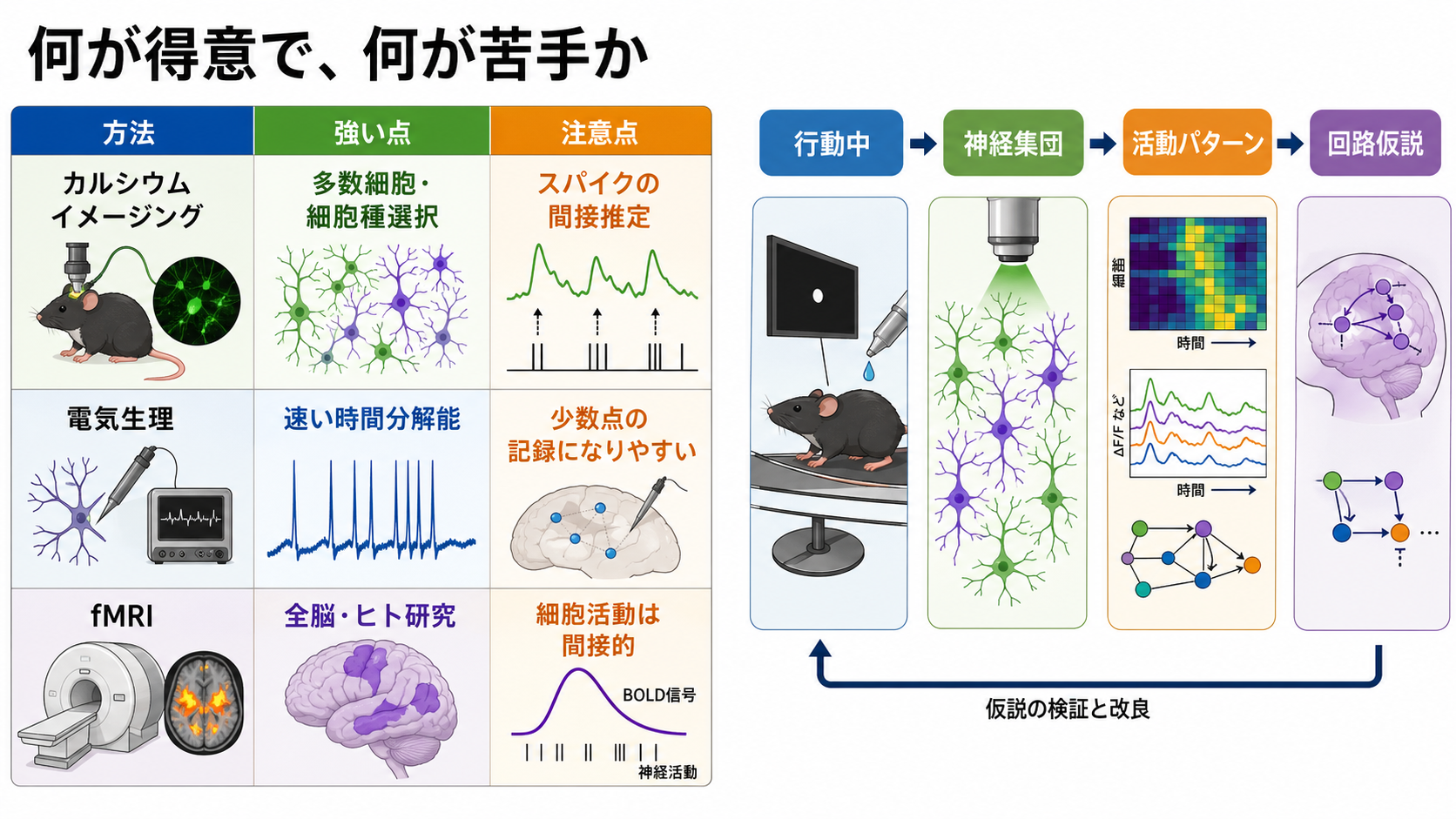 カルシウムイメージングと他手法の比較