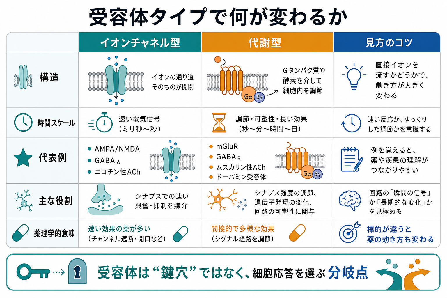 受容体タイプ別の代表例と薬理学的意味