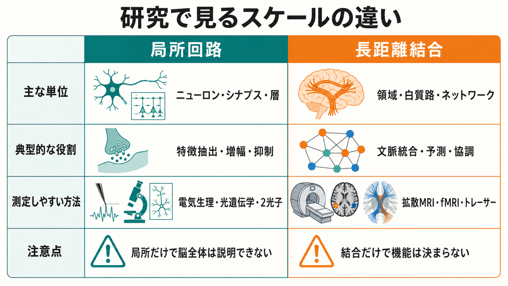 研究で見る局所回路と長距離結合の違い
