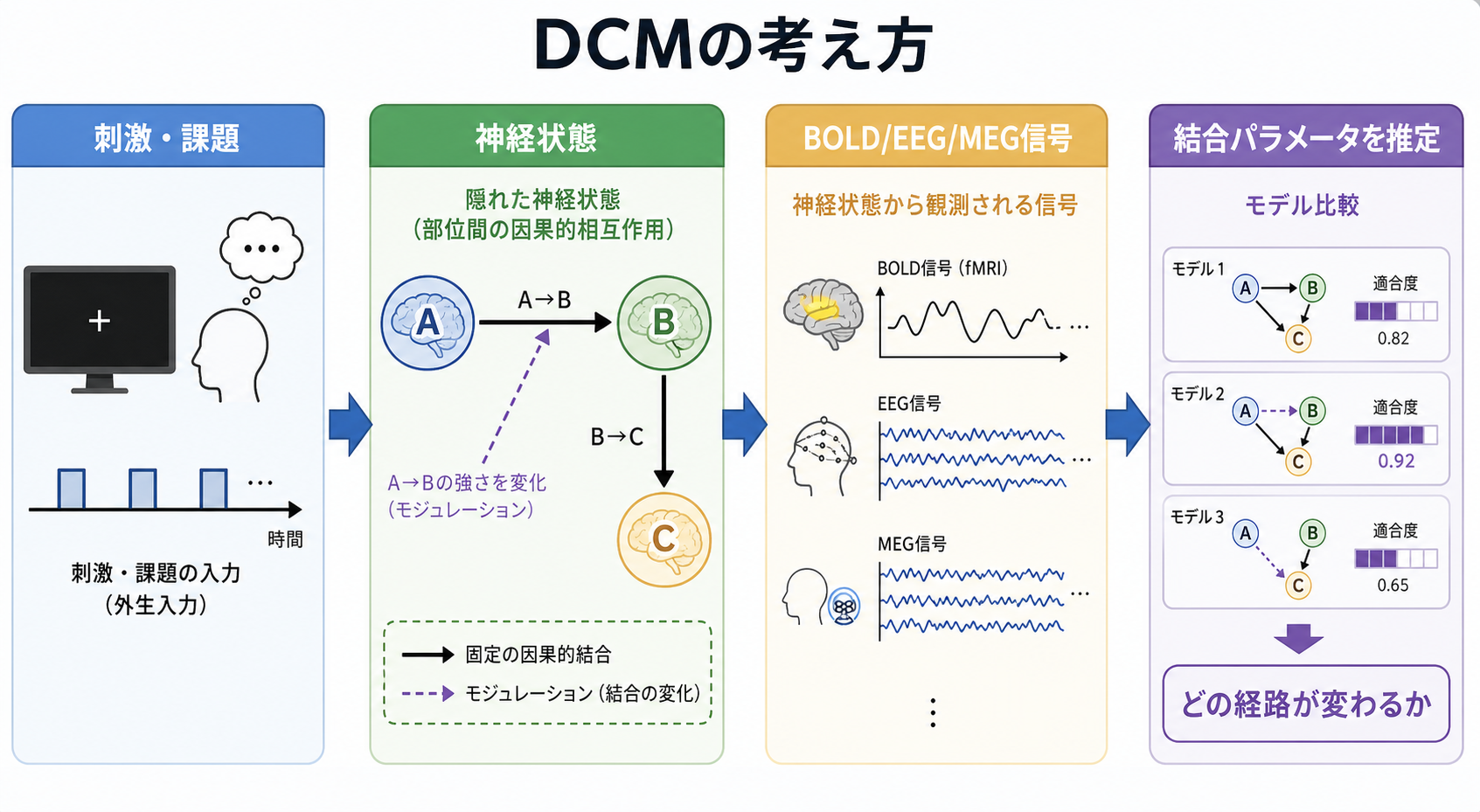 DCMによる有効結合推定の流れ