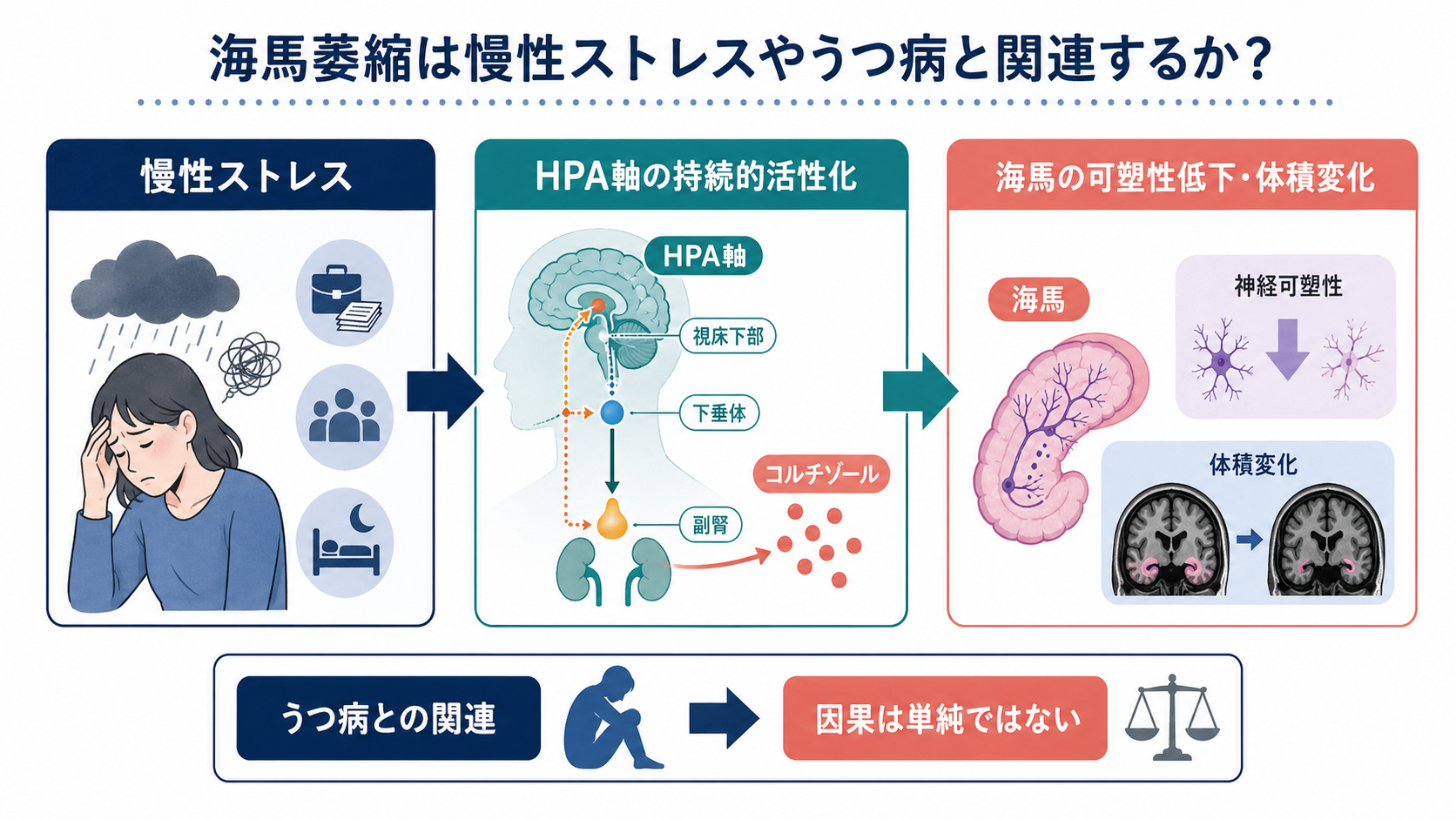 慢性ストレスと海馬体積変化の概念地図