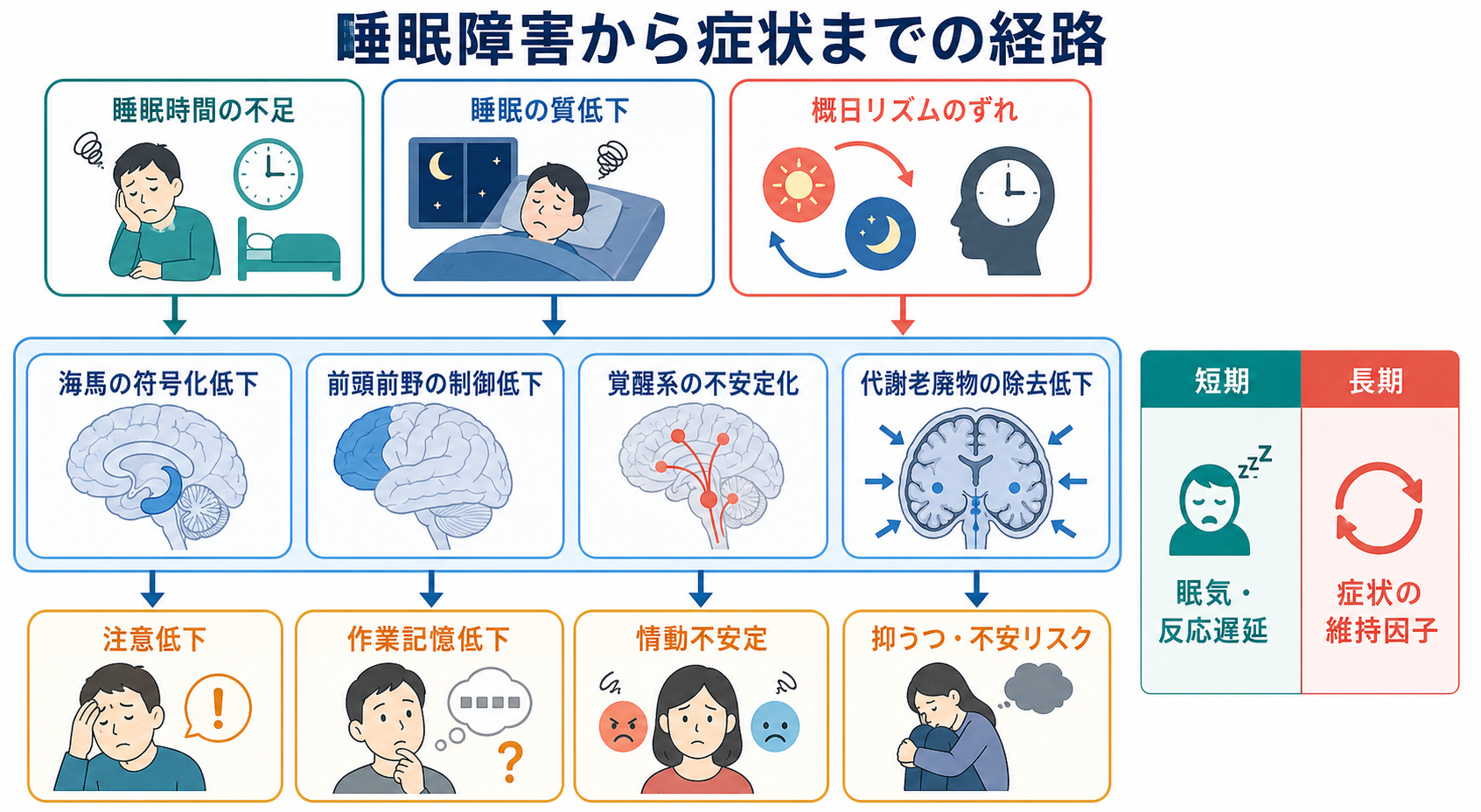 睡眠障害から症状までの経路