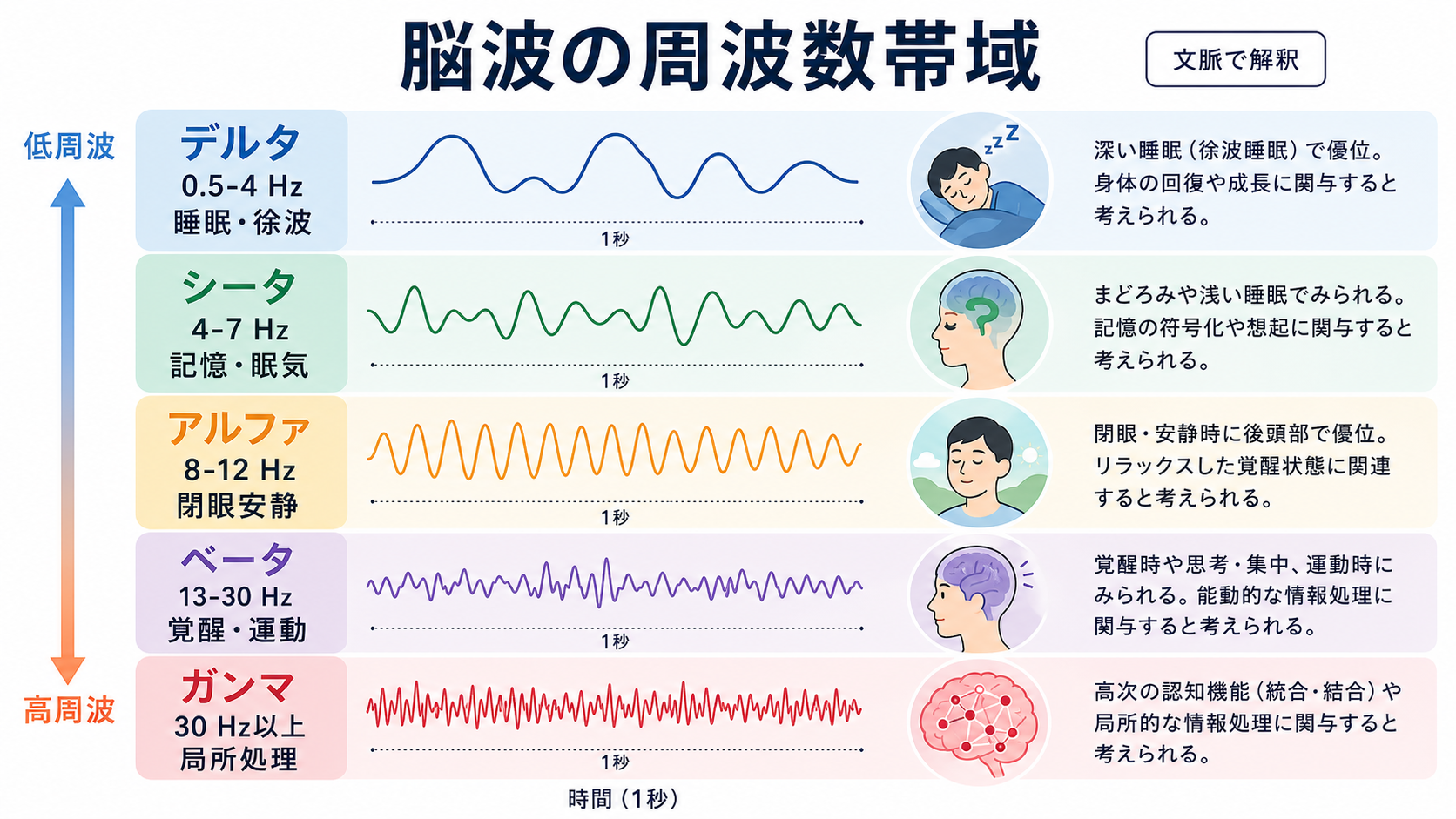 脳波周波数帯域の比較