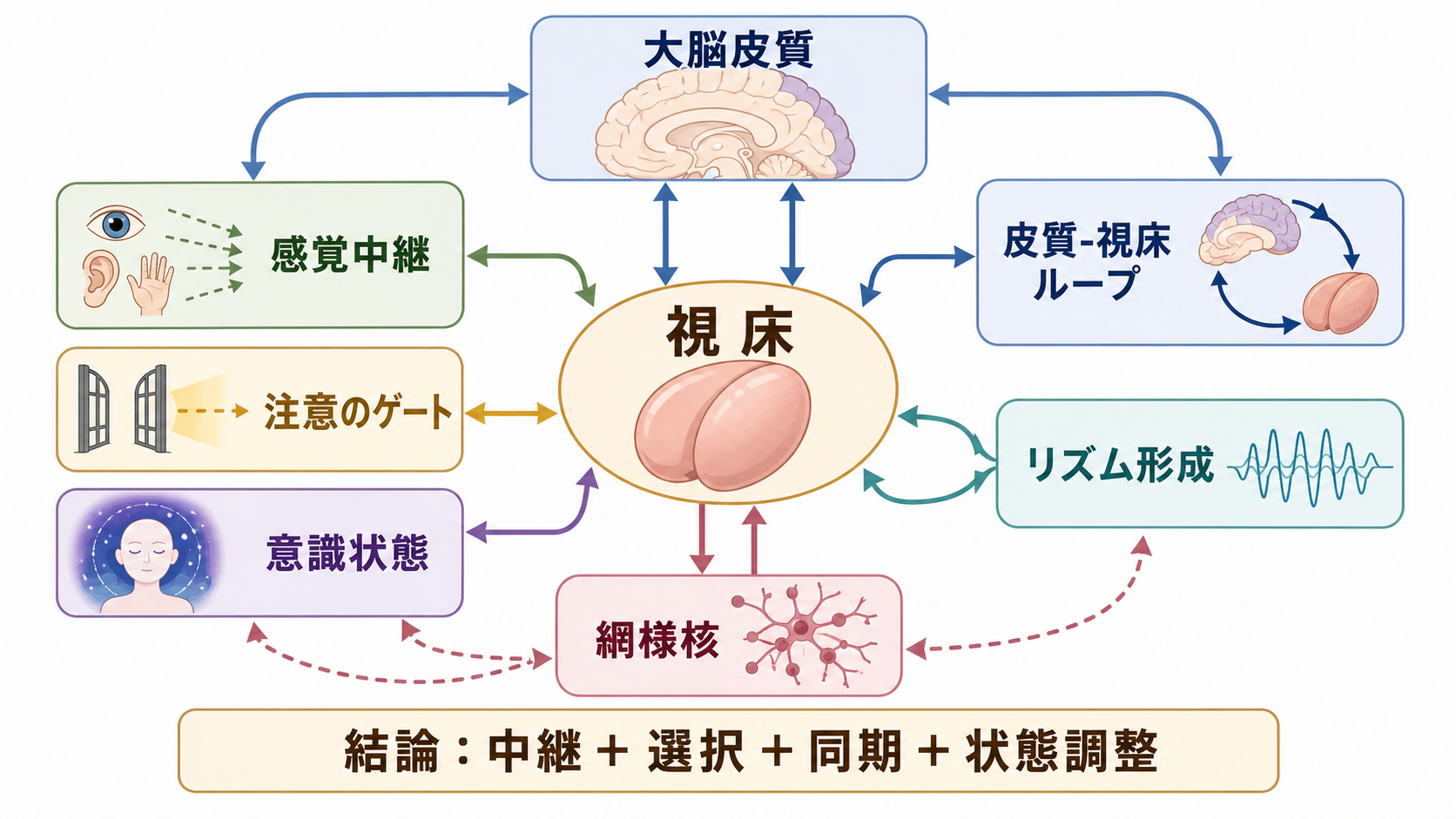 視床の役割をまとめた概念地図