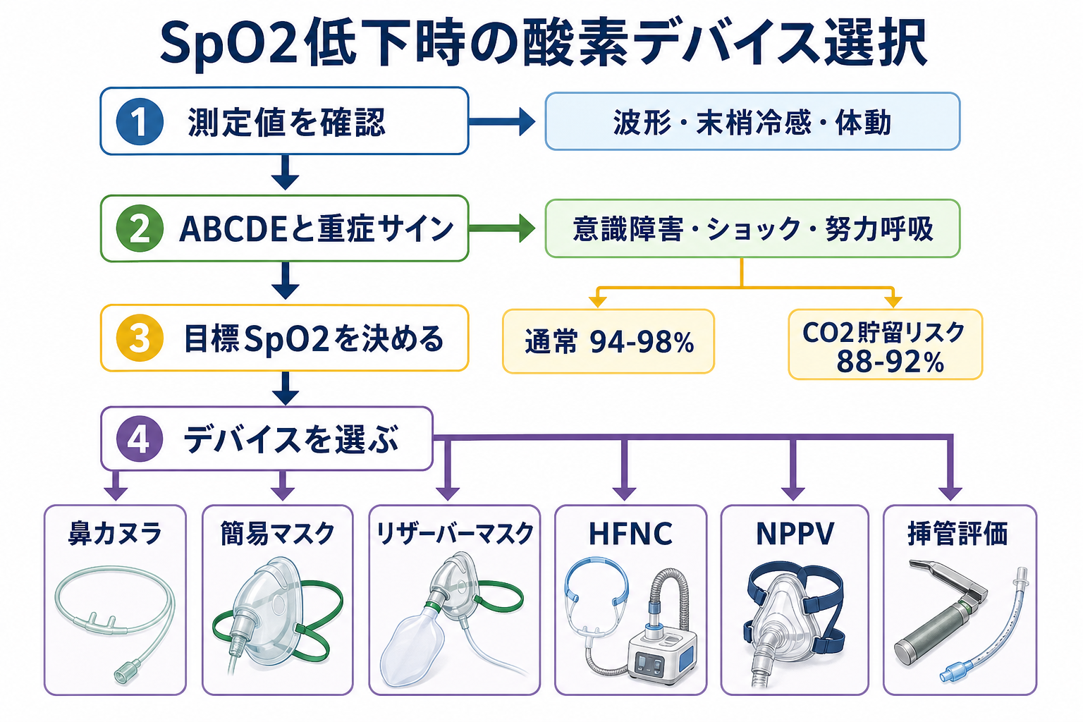 SpO2低下時の酸素デバイス選択