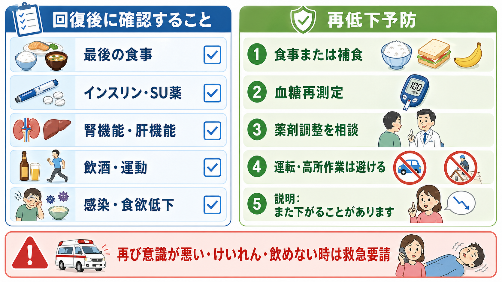 低血糖から回復後の再低下予防