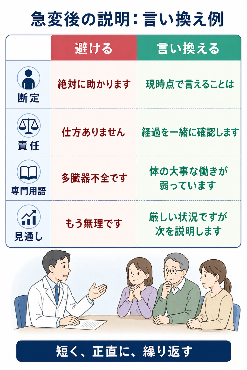 急変後の説明で使う言い換え例