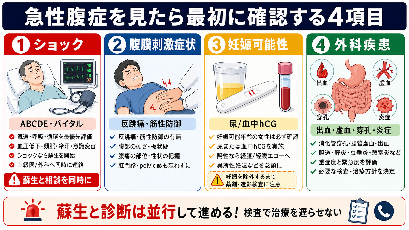 急性腹症の初期確認4項目