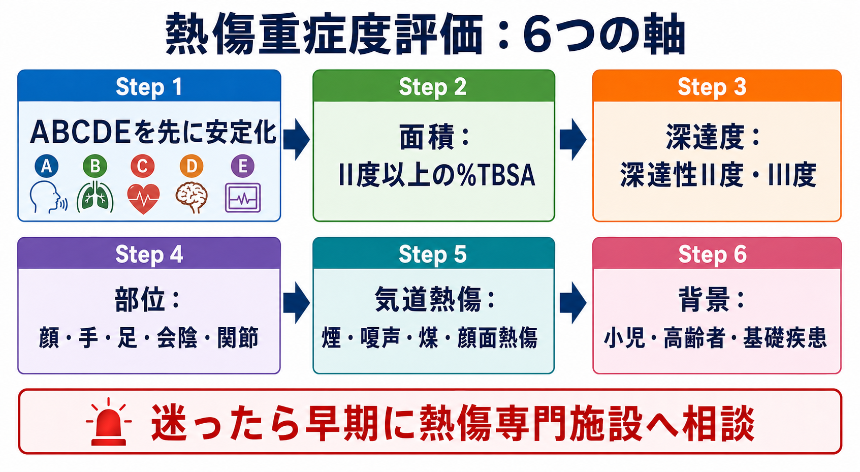 熱傷重症度評価の6つの軸