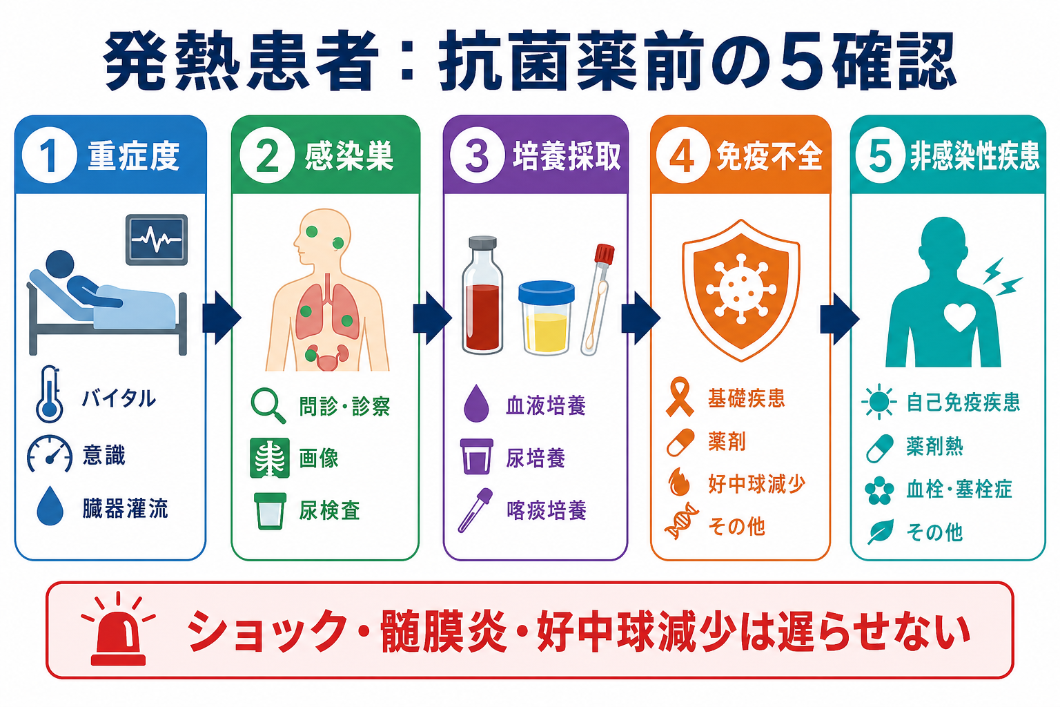 発熱患者の抗菌薬前5確認