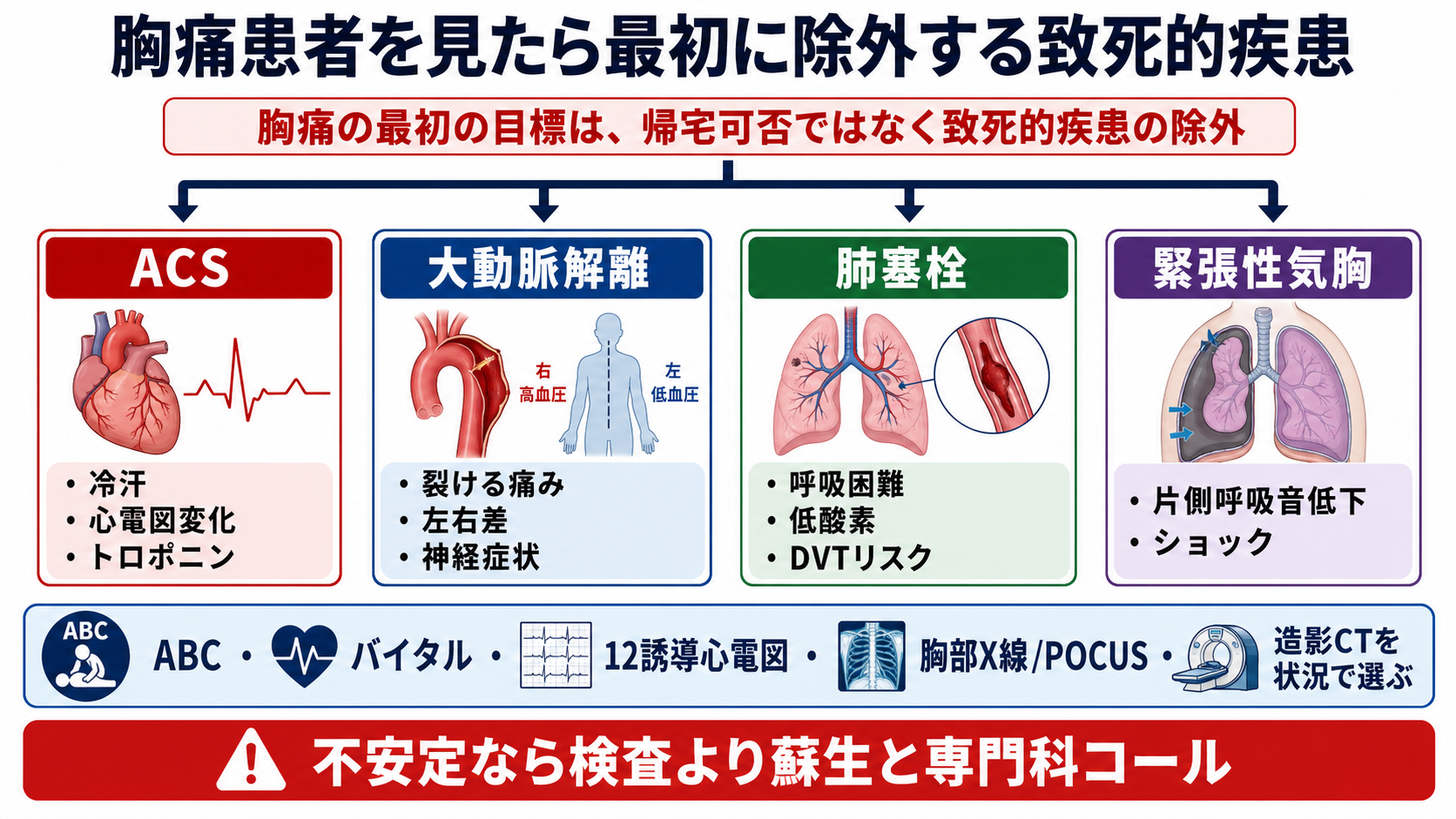 胸痛で最初に除外する致死的疾患