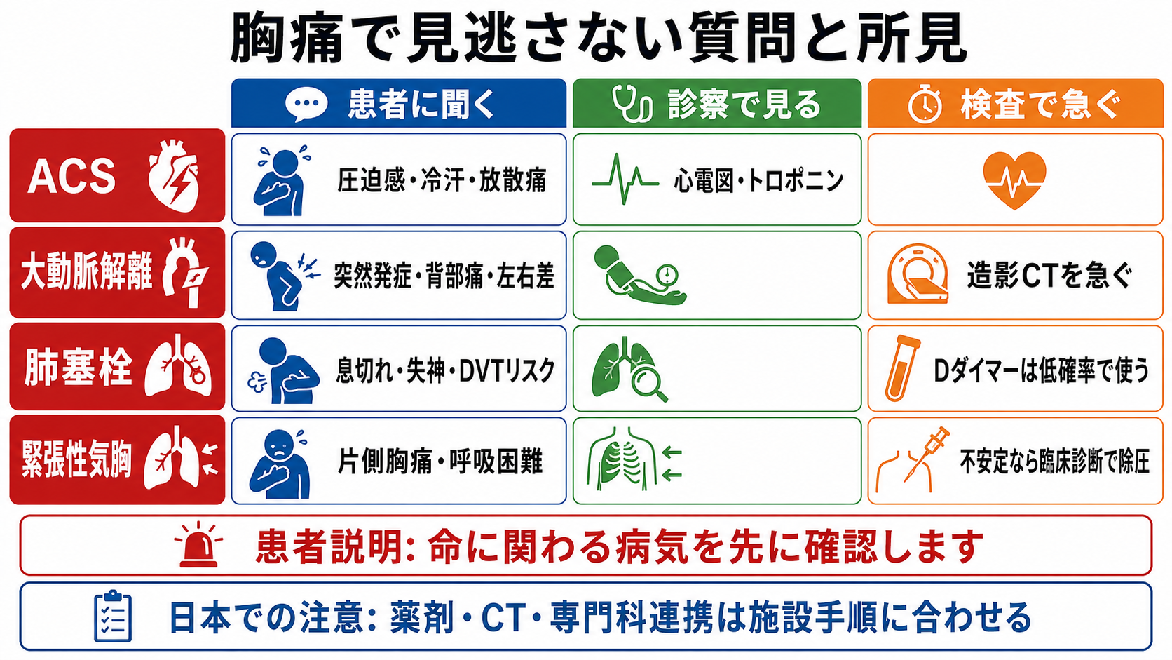 胸痛で見逃さない質問と所見