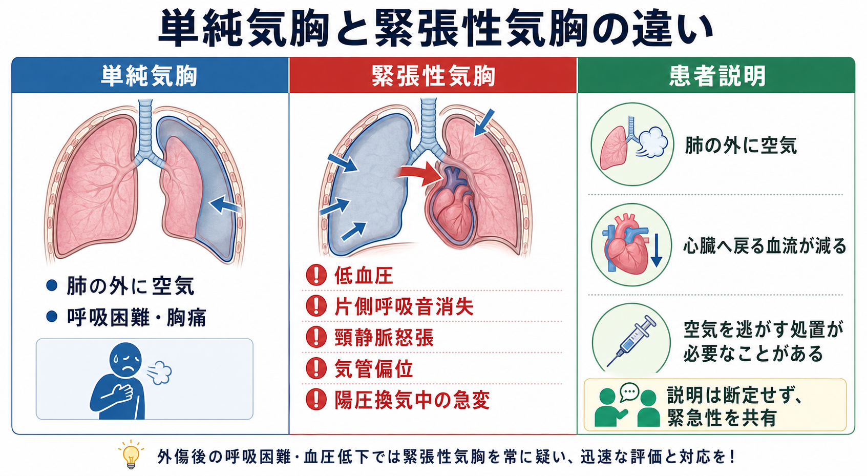 単純気胸と緊張性気胸の違いと患者説明