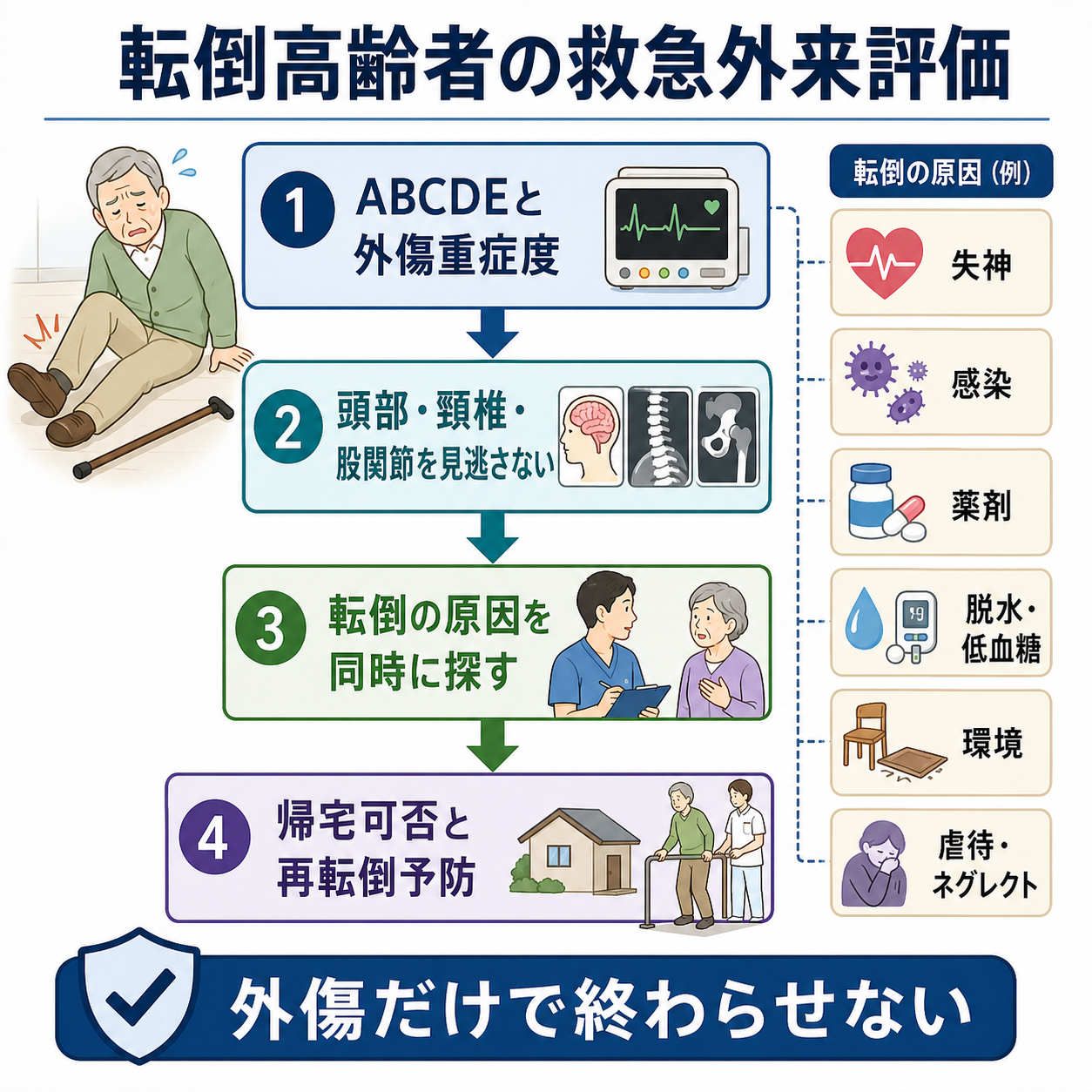 転倒高齢者の救急外来評価フロー