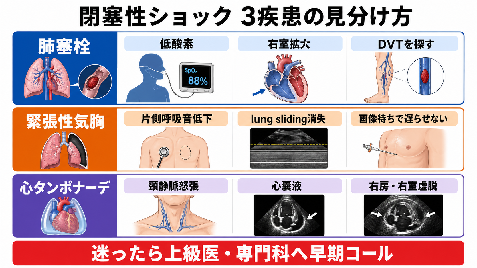 閉塞性ショック3疾患の見分け方