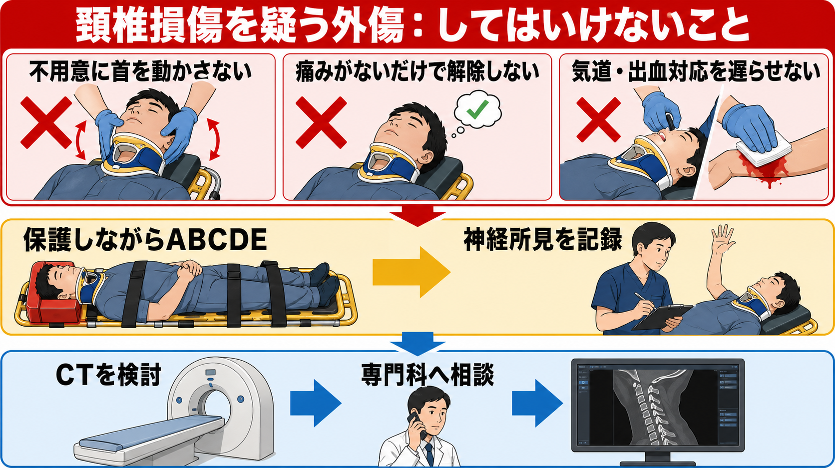 頸椎損傷を疑う外傷でしてはいけないこと