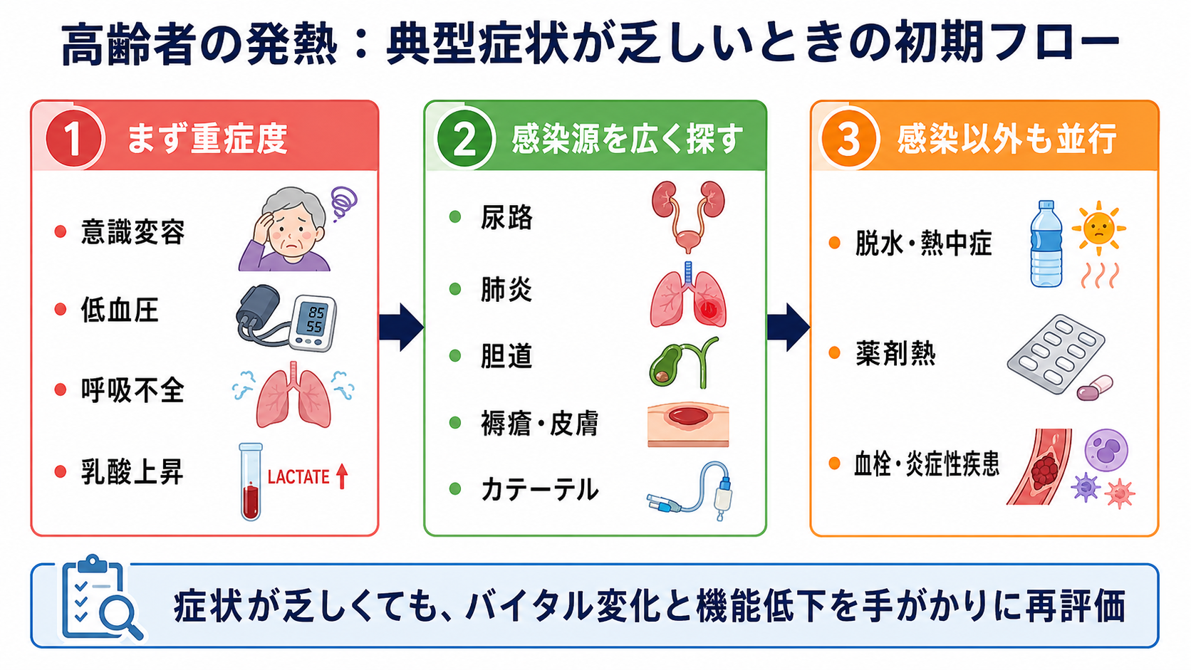 高齢者発熱の初期フロー